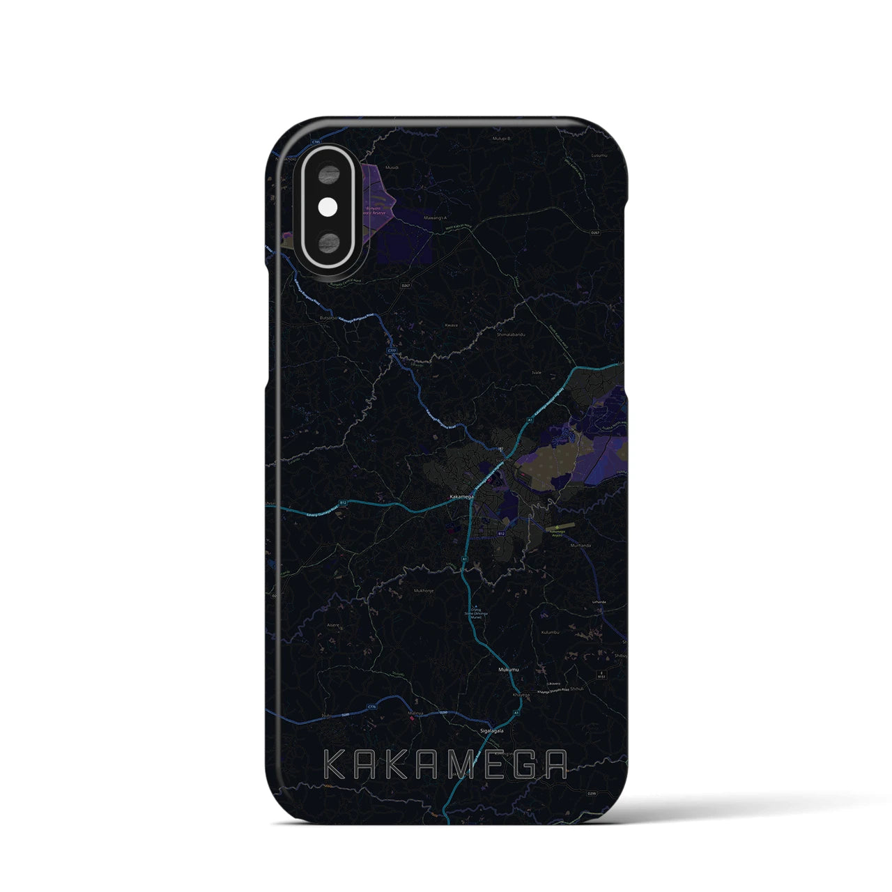 【カカメガ（ケニア）】地図柄iPhoneケース（バックカバータイプ）ブラック・iPhone XS / X 用