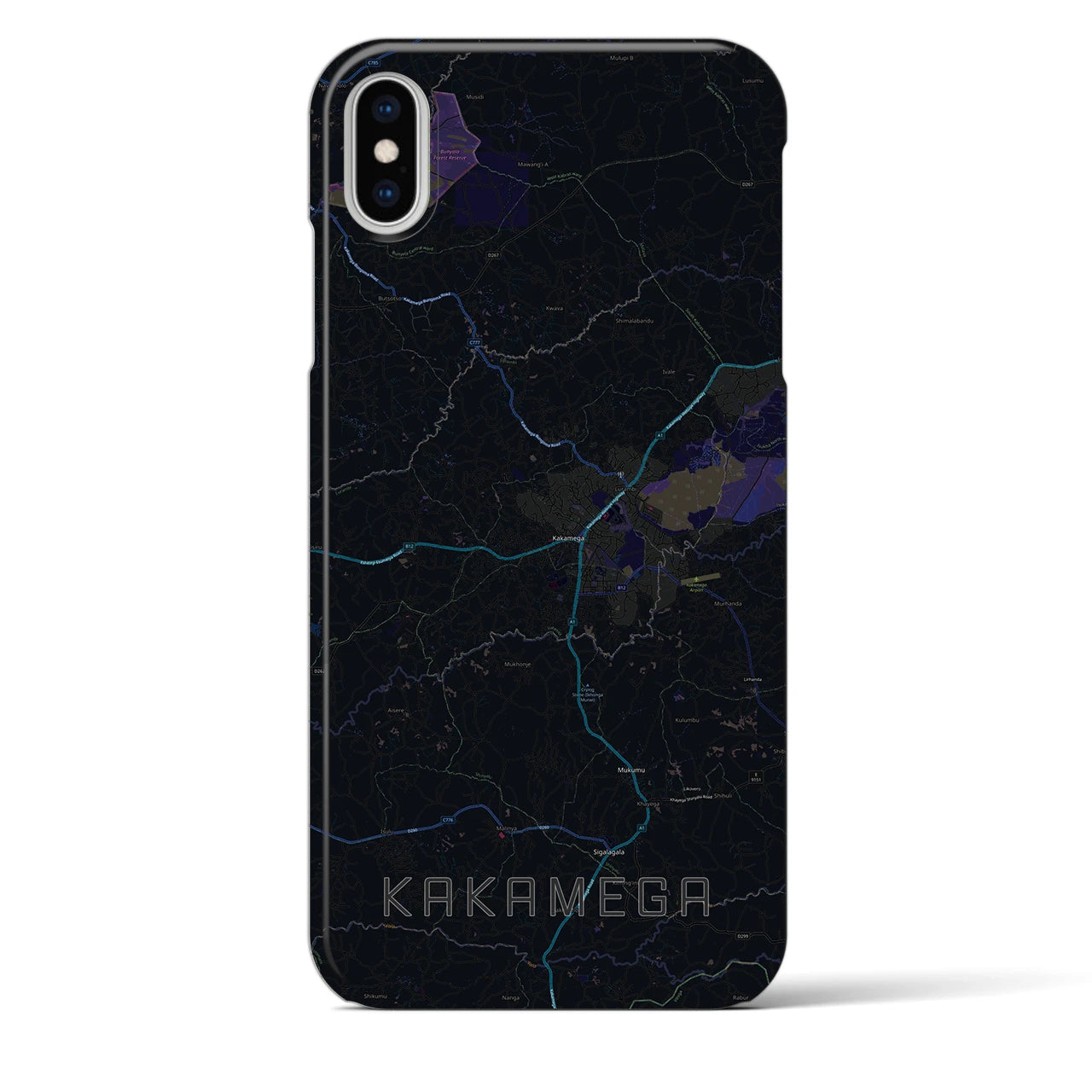 【カカメガ（ケニア）】地図柄iPhoneケース（バックカバータイプ）ブラック・iPhone XS Max 用