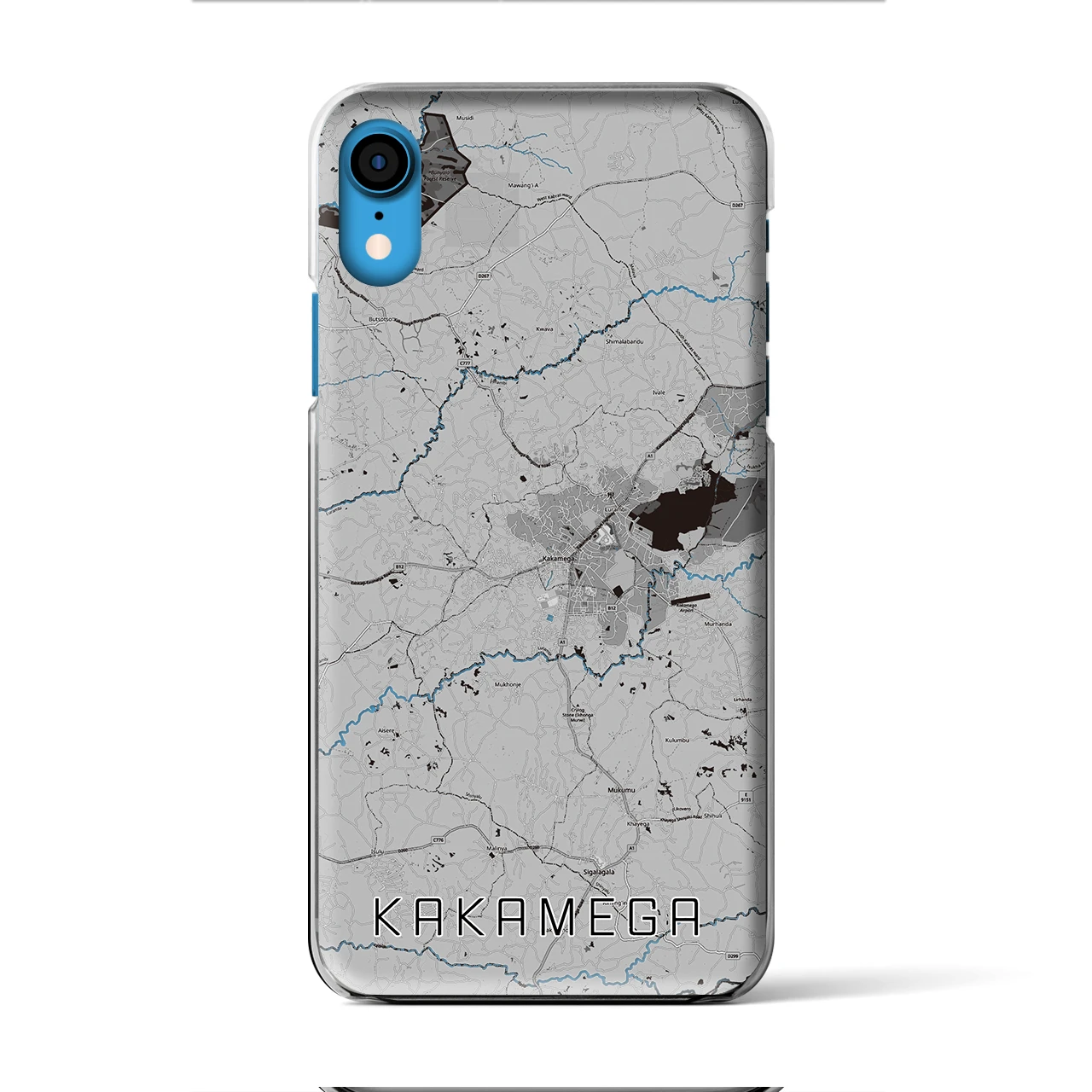 【カカメガ（ケニア）】地図柄iPhoneケース（クリアタイプ）モノトーン・iPhone XR 用