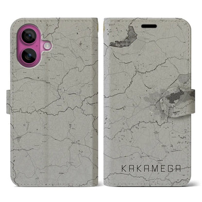 【カカメガ（ケニア）】地図柄iPhoneケース（手帳タイプ）モノトーン・iPhone 16 Pro 用