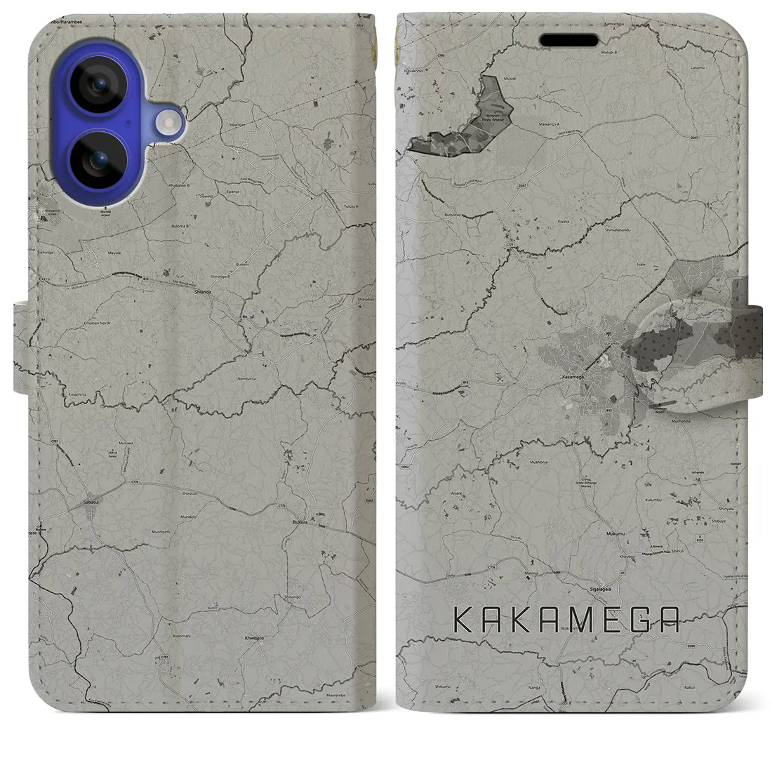 【カカメガ(ケニア)】地図柄iPhoneケース(手帳タイプ)モノトーン・iPhone 16 Pro Max 用