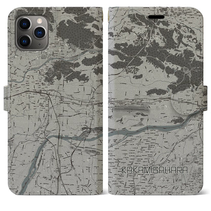 【各務原（岐阜県）】地図柄iPhoneケース（手帳タイプ）モノトーン・iPhone 11 Pro Max 用