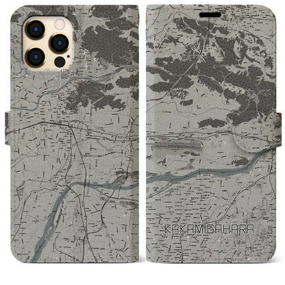 【各務原（岐阜県）】地図柄iPhoneケース（手帳タイプ）モノトーン・iPhone 12 Pro Max 用