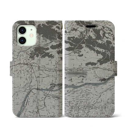 【各務原（岐阜県）】地図柄iPhoneケース（手帳タイプ）モノトーン・iPhone 12 mini 用