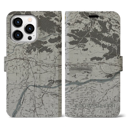 【各務原（岐阜県）】地図柄iPhoneケース（手帳タイプ）モノトーン・iPhone 13 Pro 用