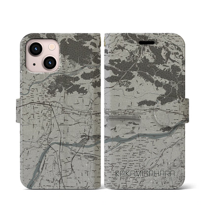 【各務原（岐阜県）】地図柄iPhoneケース（手帳タイプ）モノトーン・iPhone 13 mini 用