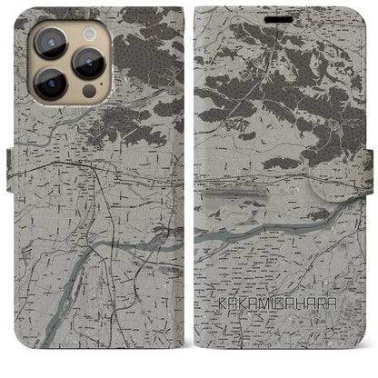 【各務原（岐阜県）】地図柄iPhoneケース（手帳タイプ）モノトーン・iPhone 14 Pro Max 用