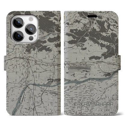 【各務原（岐阜県）】地図柄iPhoneケース（手帳タイプ）モノトーン・iPhone 14 Pro 用