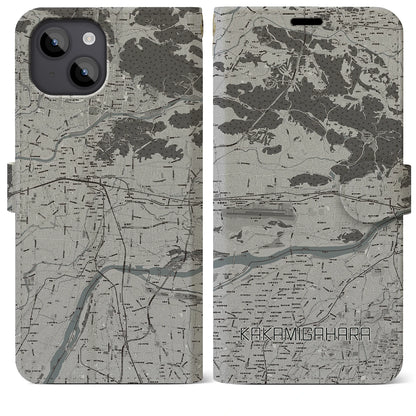 【各務原（岐阜県）】地図柄iPhoneケース（手帳タイプ）モノトーン・iPhone 14 Plus 用