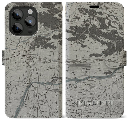 【各務原（岐阜県）】地図柄iPhoneケース（手帳タイプ）モノトーン・iPhone 15 Pro Max 用