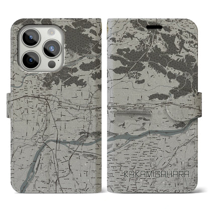 【各務原（岐阜県）】地図柄iPhoneケース（手帳タイプ）モノトーン・iPhone 15 Pro 用