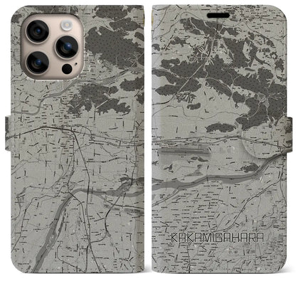 【各務原（岐阜県）】地図柄iPhoneケース（手帳タイプ）モノトーン・iPhone 16 Plus 用
