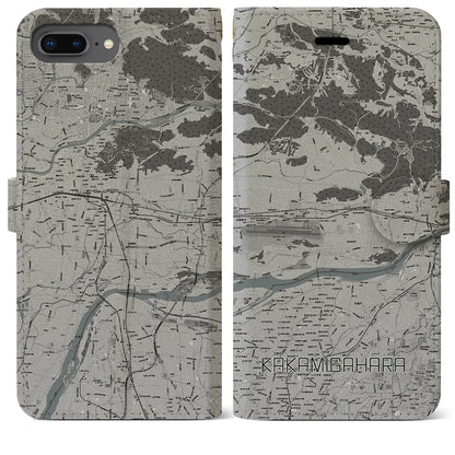 【各務原（岐阜県）】地図柄iPhoneケース（手帳タイプ）モノトーン・iPhone 8Plus /7Plus / 6sPlus / 6Plus 用