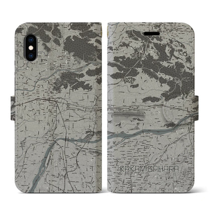 【各務原（岐阜県）】地図柄iPhoneケース（手帳タイプ）モノトーン・iPhone XS / X 用