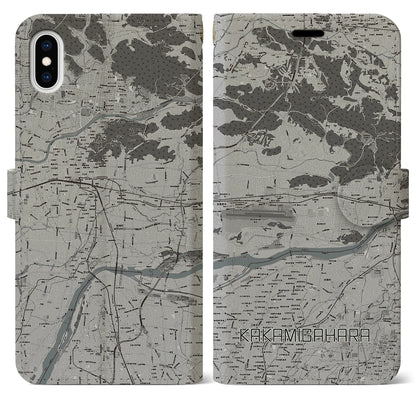 【各務原（岐阜県）】地図柄iPhoneケース（手帳タイプ）モノトーン・iPhone XS Max 用