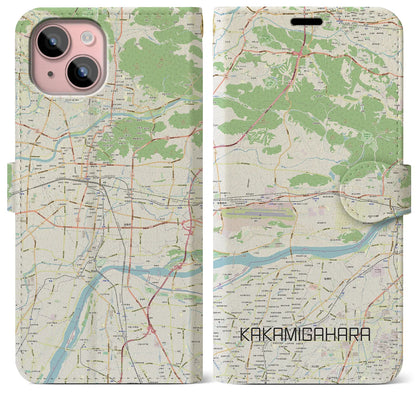 【各務原（岐阜県）】地図柄iPhoneケース（手帳タイプ）ナチュラル・iPhone 15 Plus 用