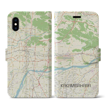 【各務原（岐阜県）】地図柄iPhoneケース（手帳タイプ）ナチュラル・iPhone XS / X 用