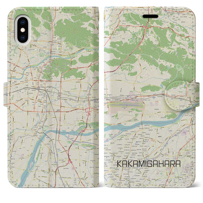 【各務原（岐阜県）】地図柄iPhoneケース（手帳タイプ）ナチュラル・iPhone XS Max 用