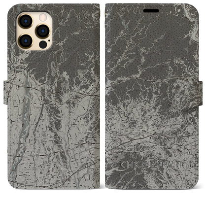 【掛川2（静岡県）】地図柄iPhoneケース（手帳タイプ）モノトーン・iPhone 12 Pro Max 用