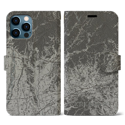 【掛川2（静岡県）】地図柄iPhoneケース（手帳タイプ）モノトーン・iPhone 12 / 12 Pro 用