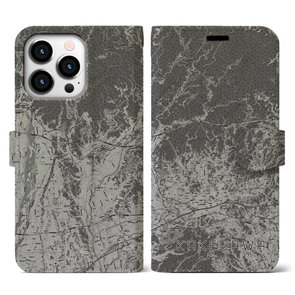 【掛川2（静岡県）】地図柄iPhoneケース（手帳タイプ）モノトーン・iPhone 13 Pro 用