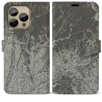 【掛川2（静岡県）】地図柄iPhoneケース（手帳タイプ）モノトーン・iPhone 14 Pro Max 用