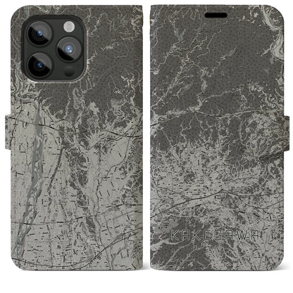 【掛川2（静岡県）】地図柄iPhoneケース（手帳タイプ）モノトーン・iPhone 15 Pro Max 用