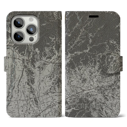 【掛川2（静岡県）】地図柄iPhoneケース（手帳タイプ）モノトーン・iPhone 15 Pro 用