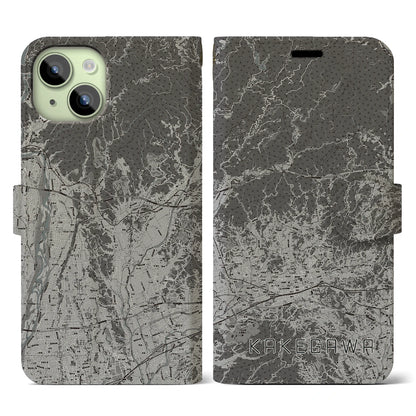 【掛川2（静岡県）】地図柄iPhoneケース（手帳タイプ）モノトーン・iPhone 15 用