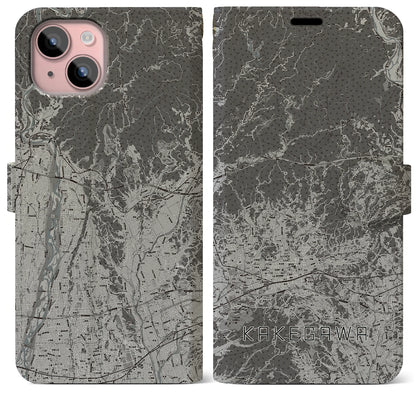 【掛川2（静岡県）】地図柄iPhoneケース（手帳タイプ）モノトーン・iPhone 15 Plus 用