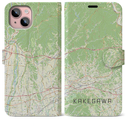 【掛川2（静岡県）】地図柄iPhoneケース（手帳タイプ）ナチュラル・iPhone 15 Plus 用