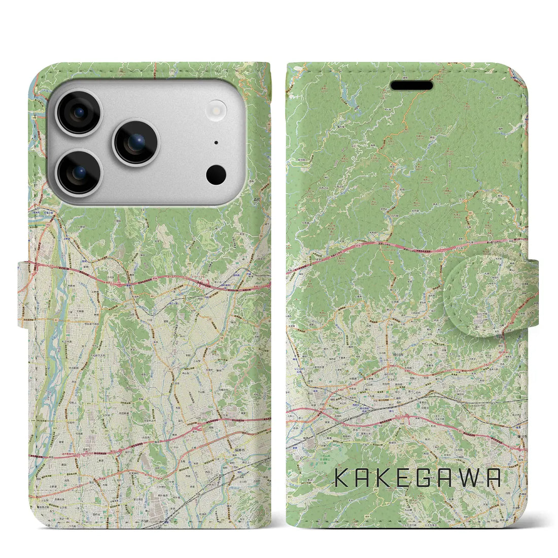 【掛川2（静岡県）】地図柄iPhoneケース（手帳タイプ）モノトーン・iPhone 17 Pro Max 用