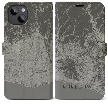 【掛川3（静岡県）】地図柄iPhoneケース（手帳タイプ）モノトーン・iPhone 14 Plus 用