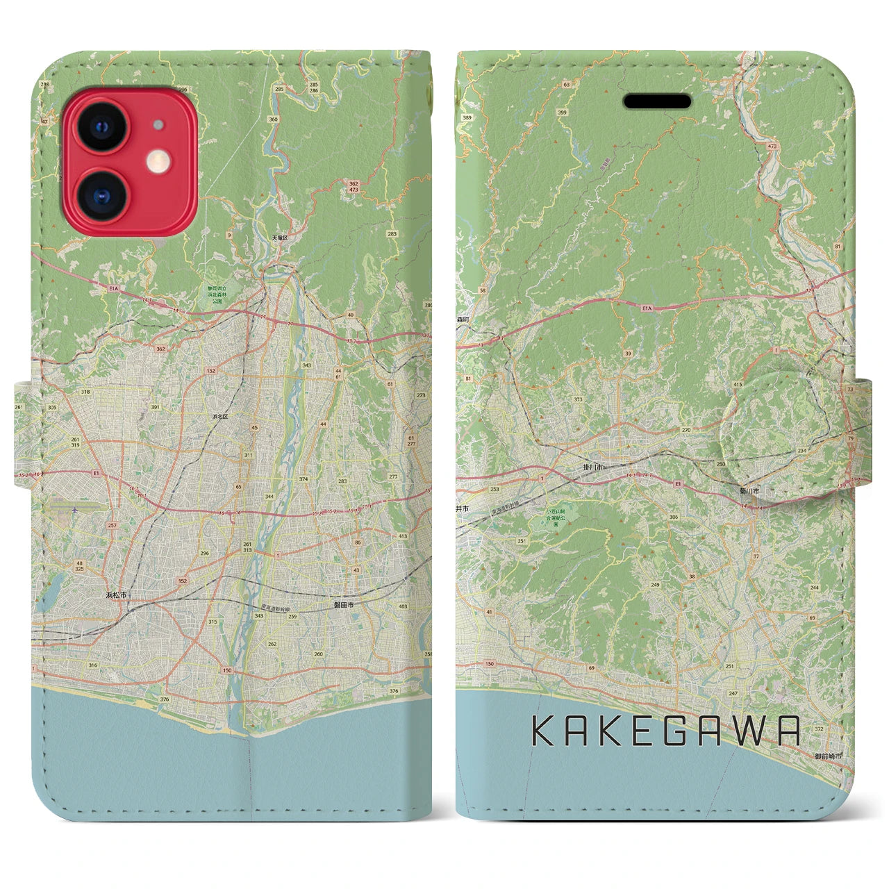 【掛川3（静岡県）】地図柄iPhoneケース（手帳タイプ）ナチュラル・iPhone 11 用