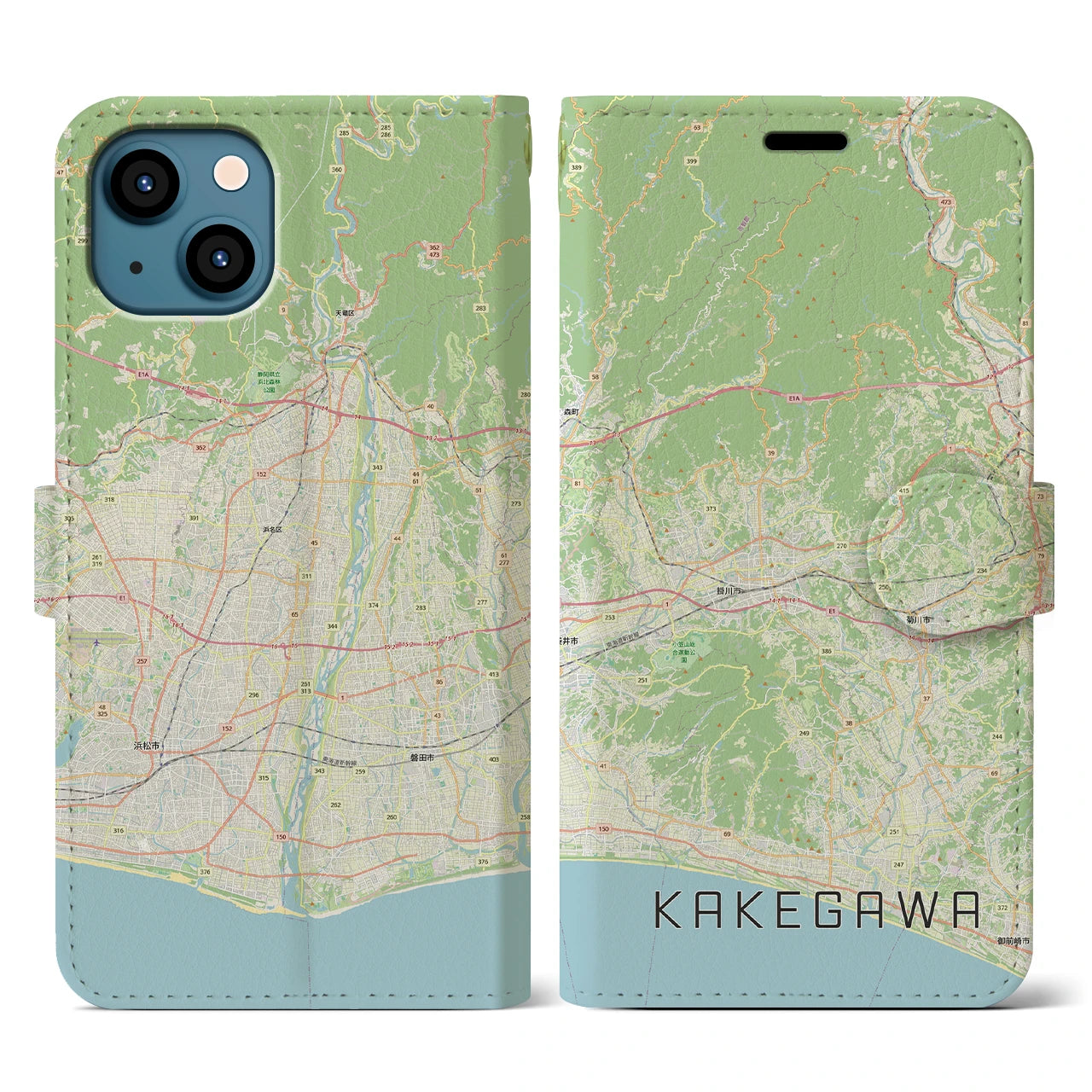 【掛川3（静岡県）】地図柄iPhoneケース（手帳タイプ）ナチュラル・iPhone 13 用