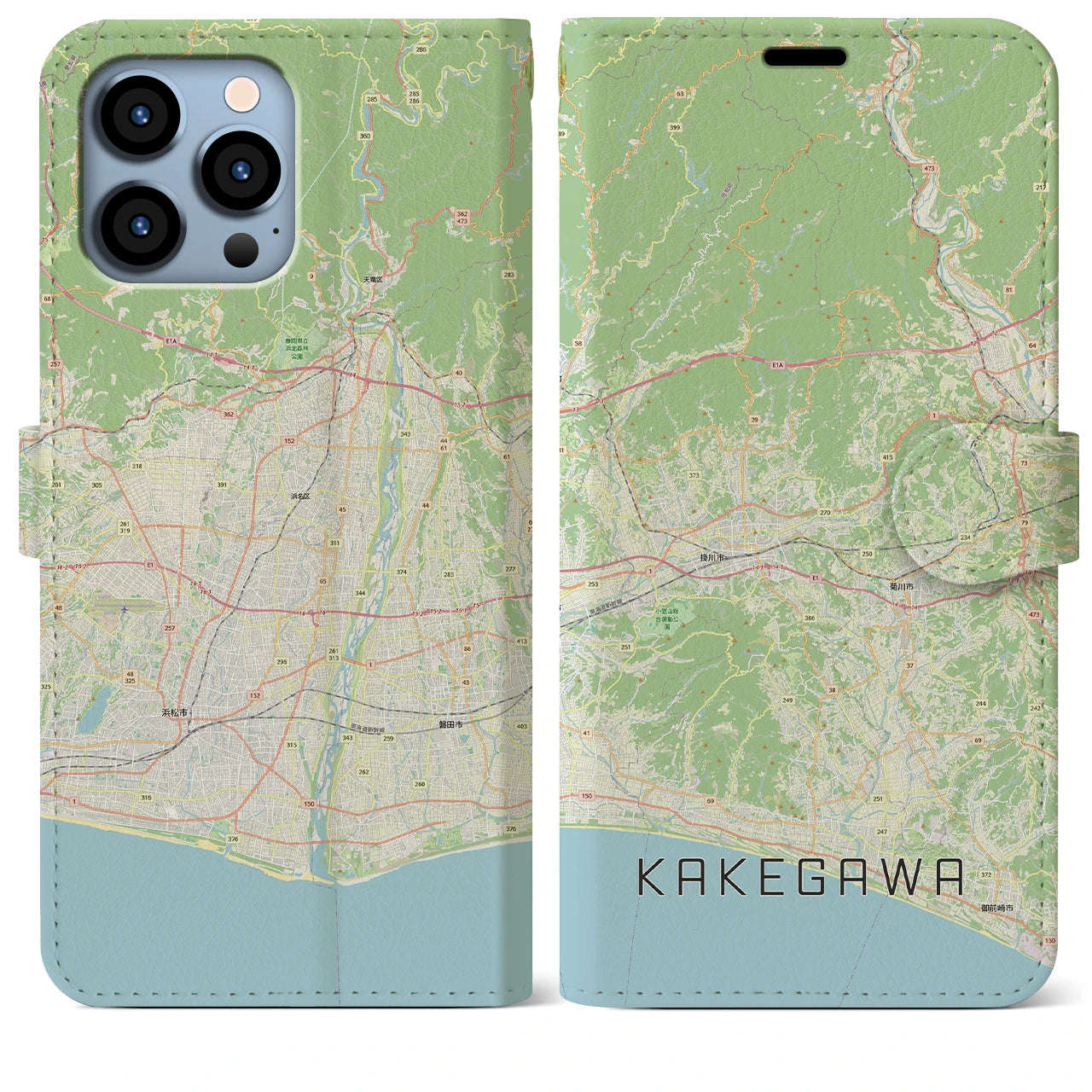 【掛川3（静岡県）】地図柄iPhoneケース（手帳タイプ）ナチュラル・iPhone 13 Pro Max 用