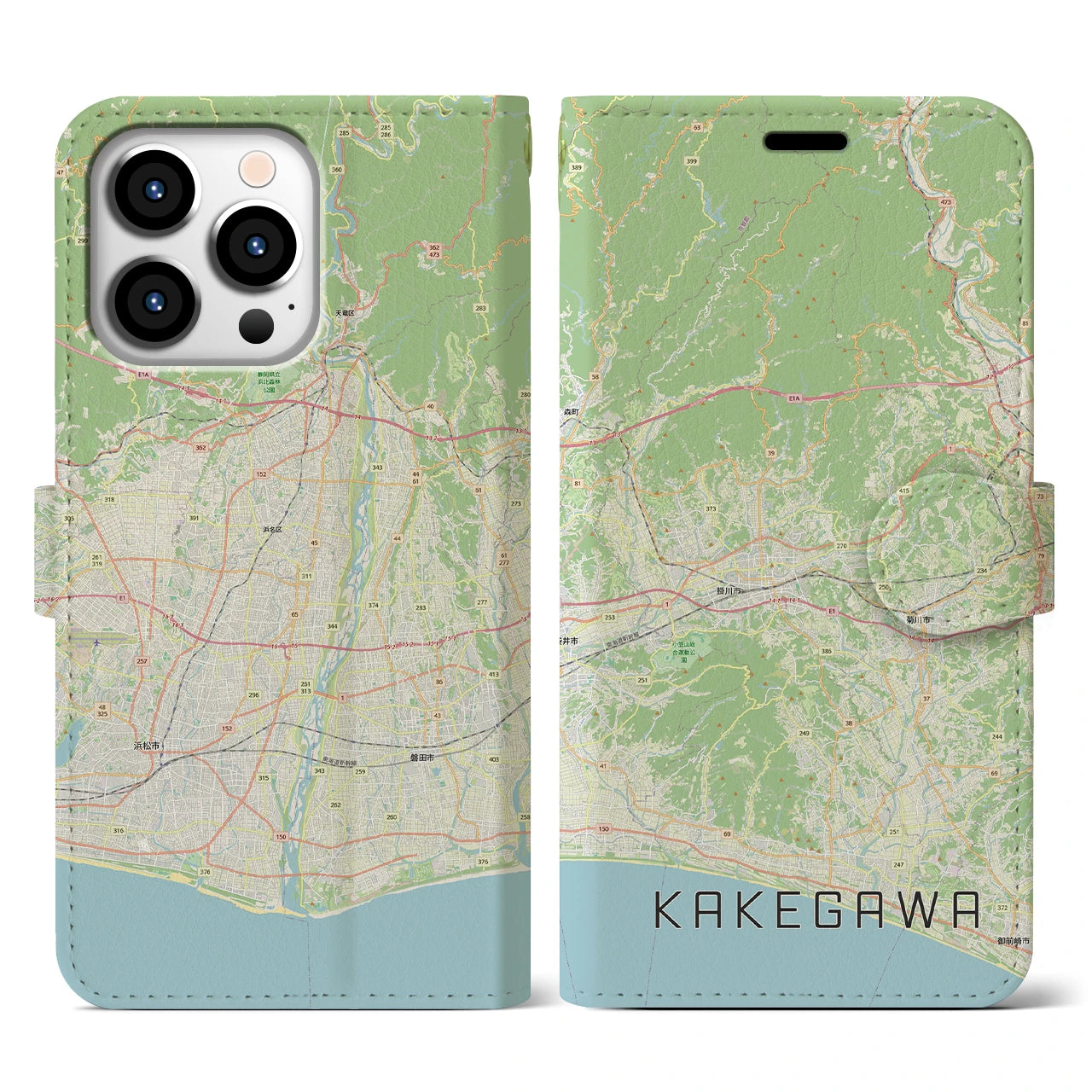 【掛川3（静岡県）】地図柄iPhoneケース（手帳タイプ）ナチュラル・iPhone 13 Pro 用