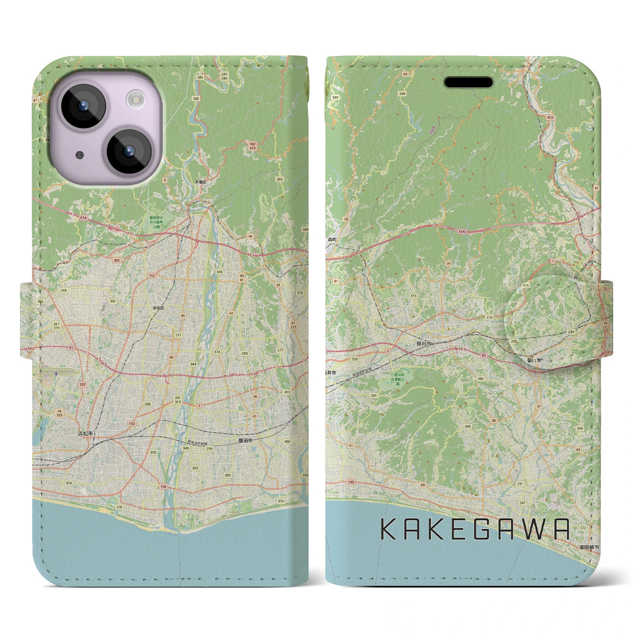 【掛川3（静岡県）】地図柄iPhoneケース（手帳タイプ）ナチュラル・iPhone 14 用