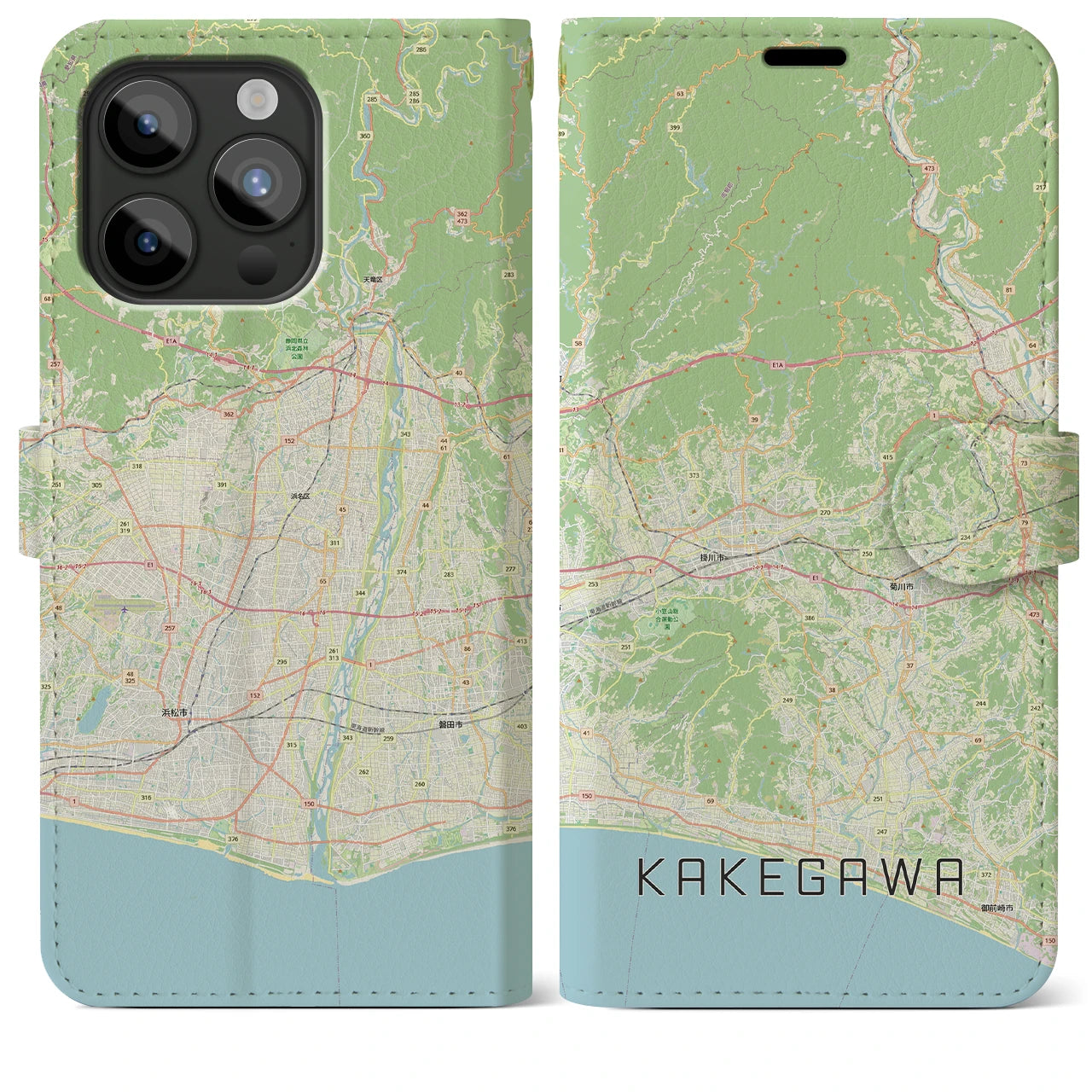 【掛川3（静岡県）】地図柄iPhoneケース（手帳タイプ）ナチュラル・iPhone 15 Pro Max 用