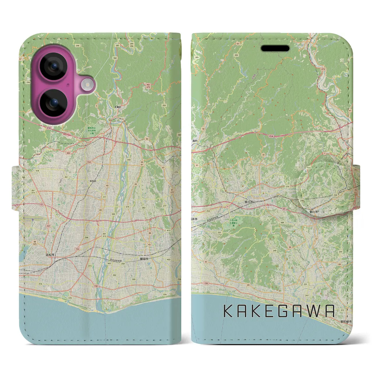 【掛川3（静岡県）】地図柄iPhoneケース（手帳タイプ）ナチュラル・iPhone 16 Pro 用