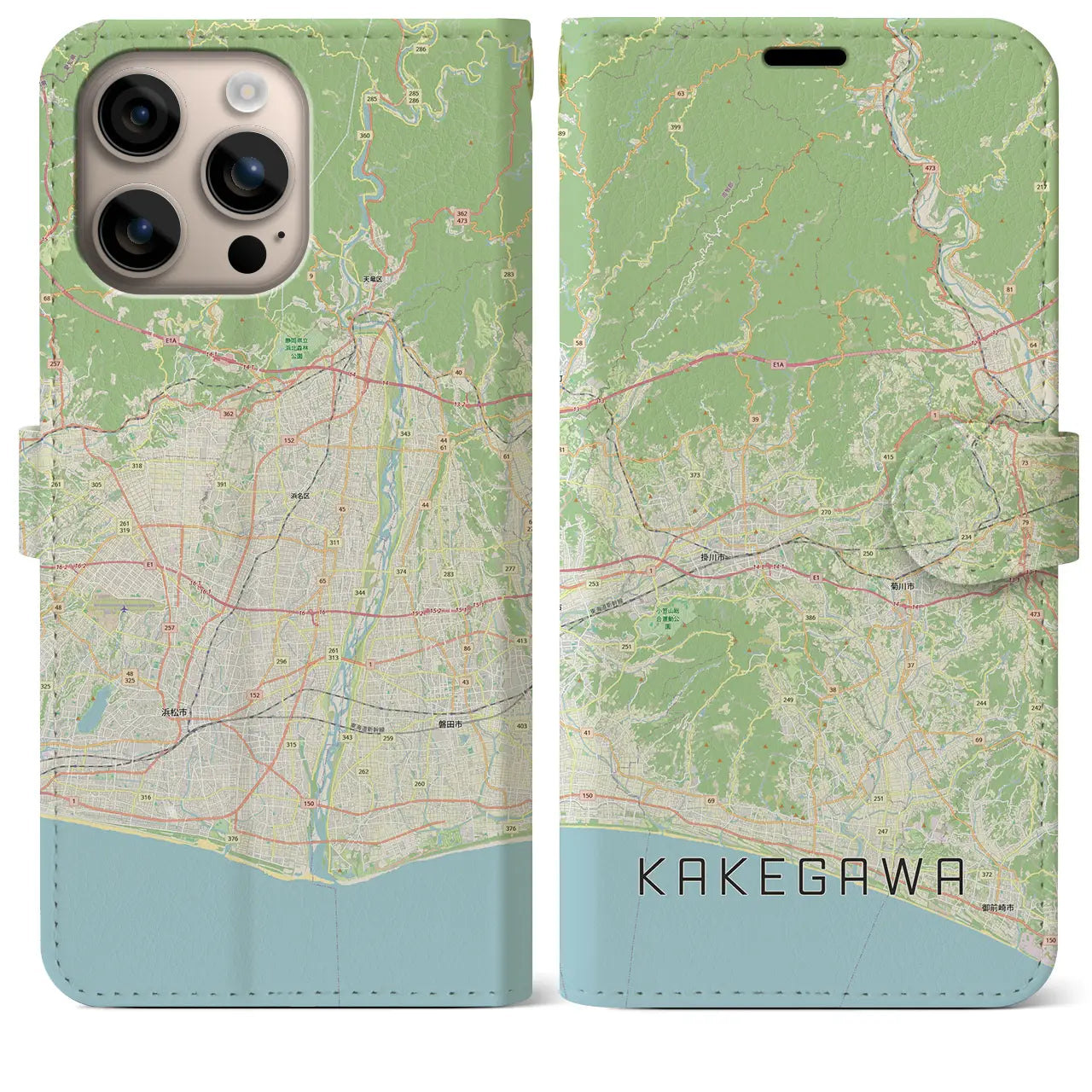 【掛川3（静岡県）】地図柄iPhoneケース（手帳タイプ）ナチュラル・iPhone 16 Plus 用