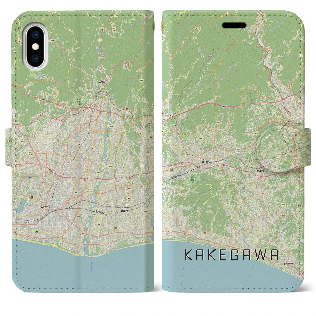 【掛川3（静岡県）】地図柄iPhoneケース（手帳タイプ）ナチュラル・iPhone XS Max 用