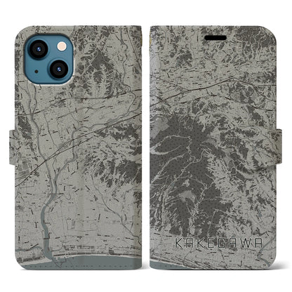 【掛川（静岡県）】地図柄iPhoneケース（手帳タイプ）モノトーン・iPhone 13 用