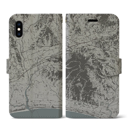 【掛川（静岡県）】地図柄iPhoneケース（手帳タイプ）モノトーン・iPhone XS / X 用