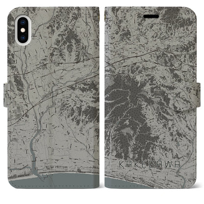 【掛川（静岡県）】地図柄iPhoneケース（手帳タイプ）モノトーン・iPhone XS Max 用