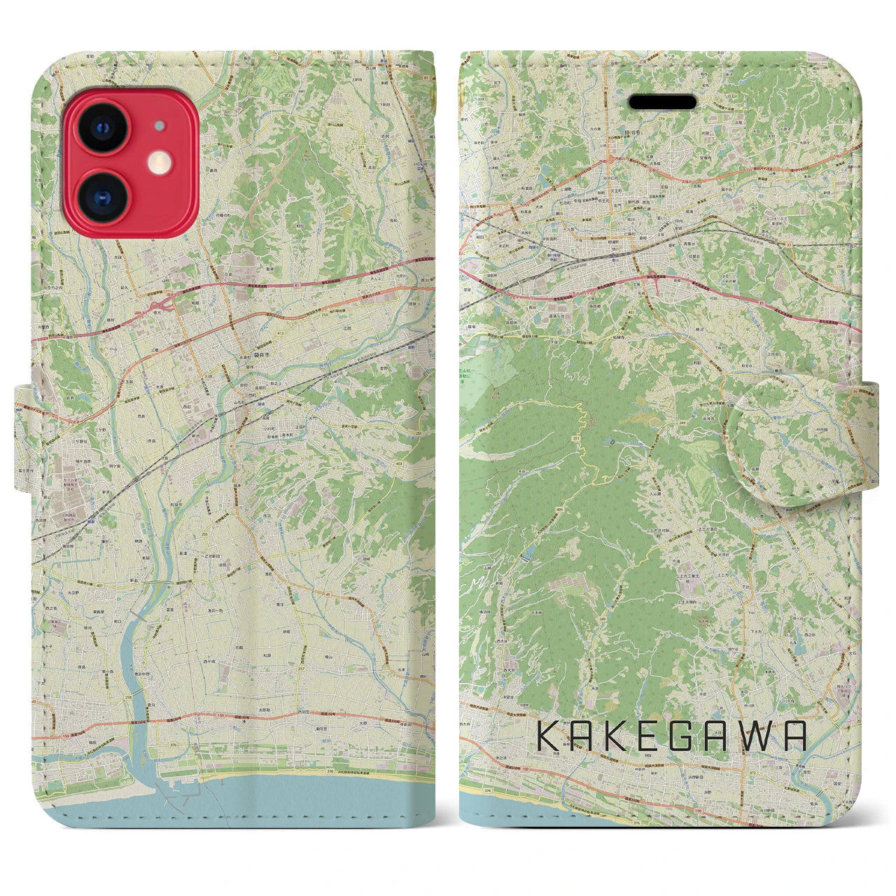 【掛川（静岡県）】地図柄iPhoneケース（手帳タイプ）ナチュラル・iPhone 11 用