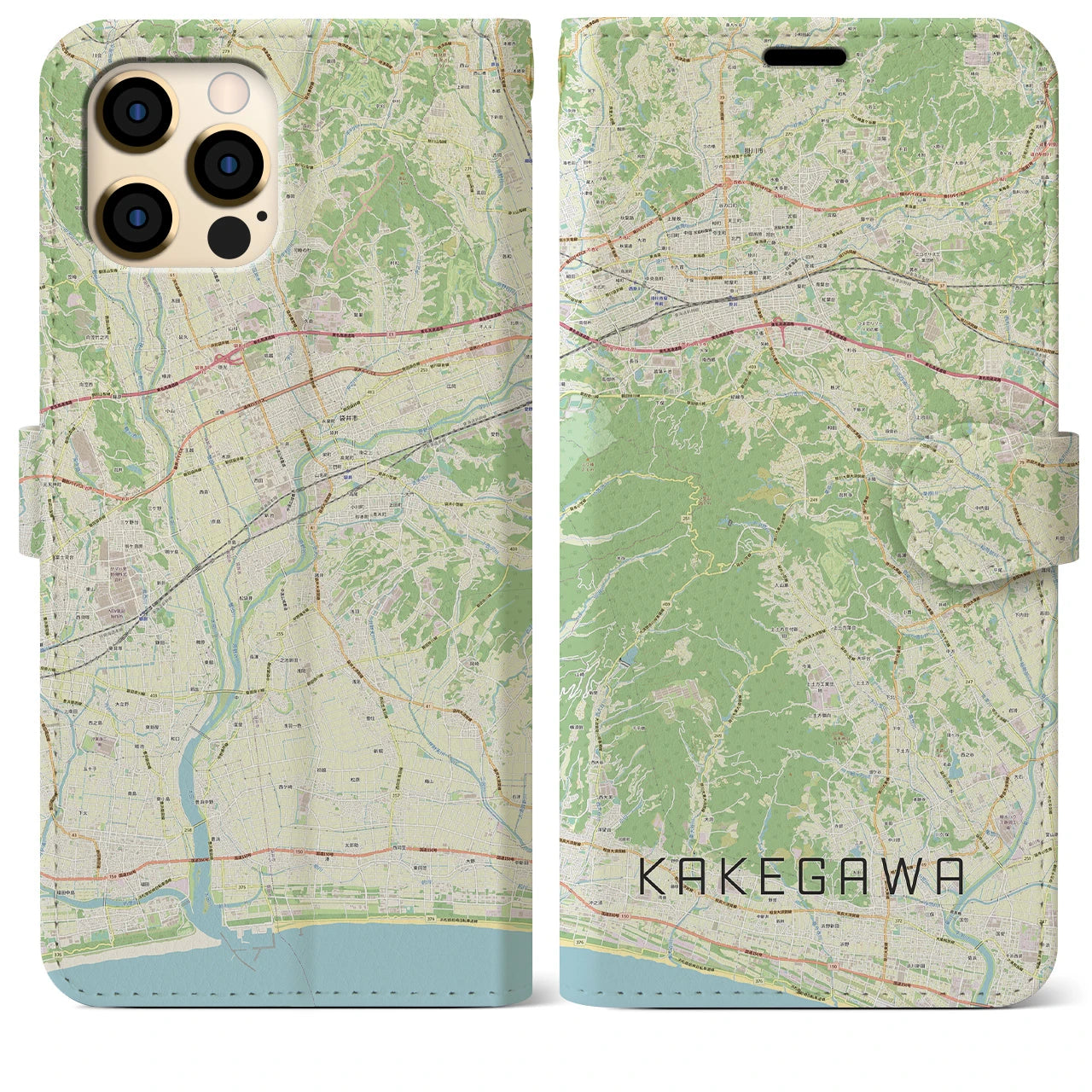 【掛川（静岡県）】地図柄iPhoneケース（手帳タイプ）ナチュラル・iPhone 12 Pro Max 用