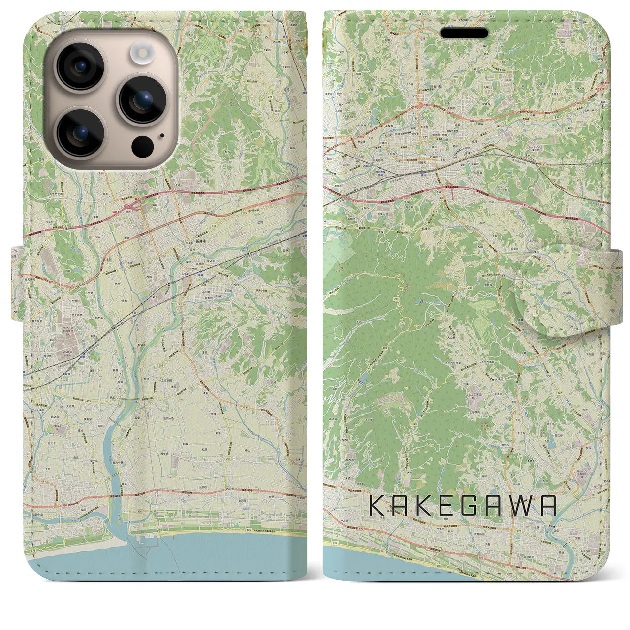 【掛川（静岡県）】地図柄iPhoneケース（手帳タイプ）ナチュラル・iPhone 16 Plus 用