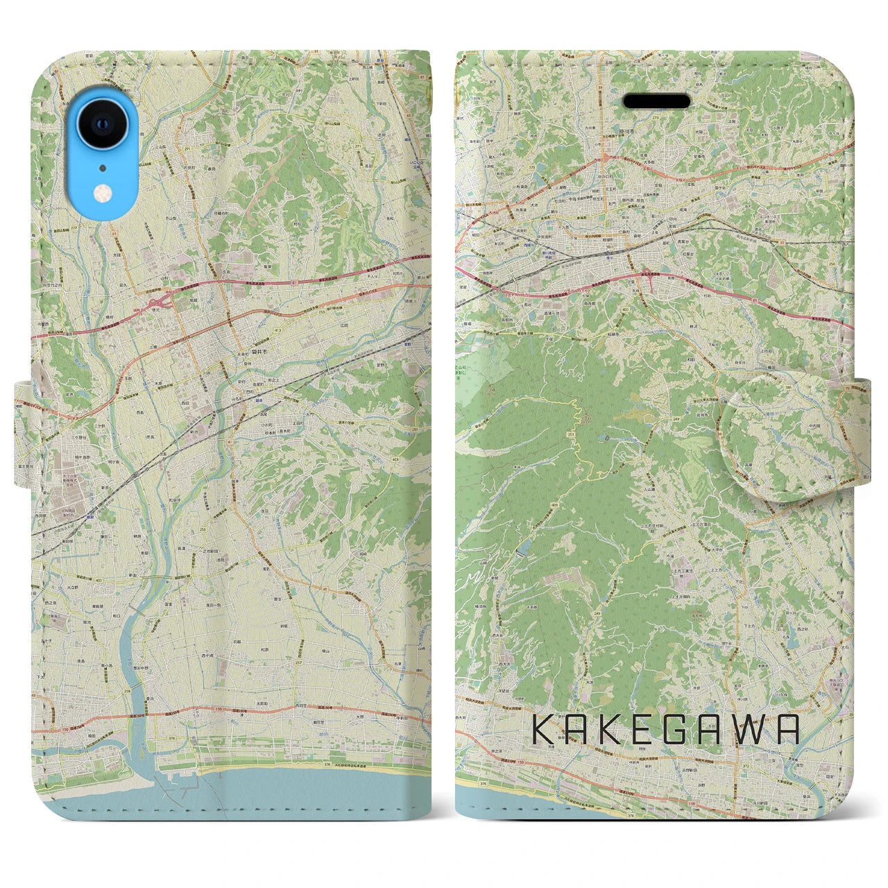 【掛川（静岡県）】地図柄iPhoneケース（手帳タイプ）ナチュラル・iPhone XR 用