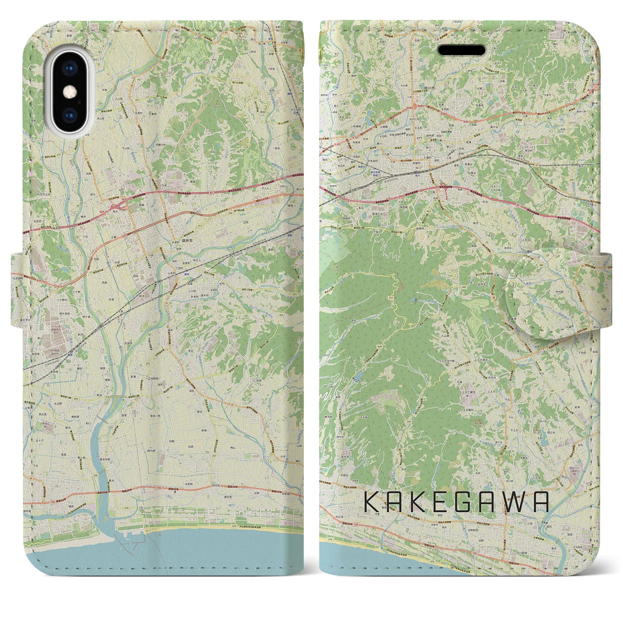 【掛川（静岡県）】地図柄iPhoneケース（手帳タイプ）ナチュラル・iPhone XS Max 用